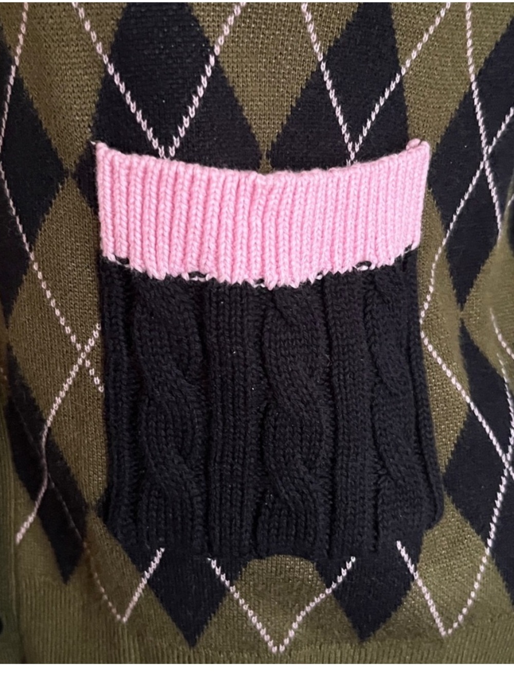 Maeve Olive, Black & Pink Argyle Knit Cardigan - Picture 6 of 9
